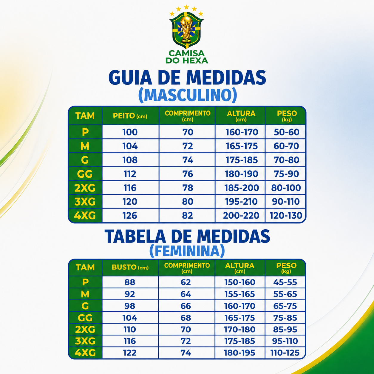 Guia de Medidas Masculino e Feminino